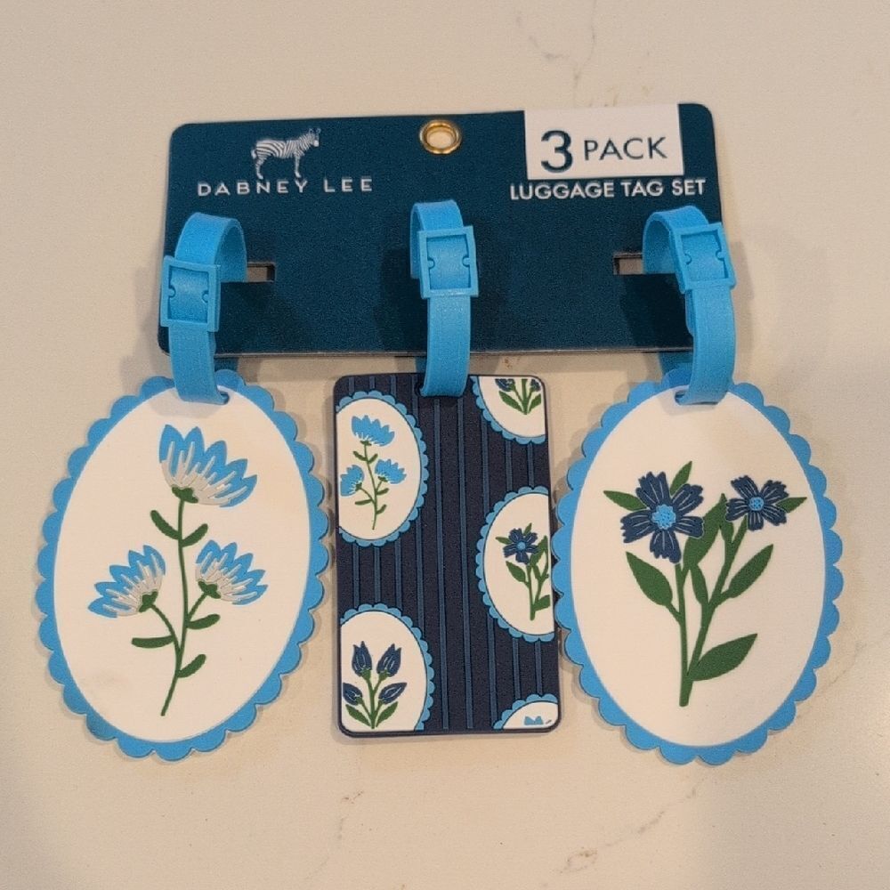 Dabney Lee Blue Floral Luggage Tag Set Set of 3 Tags New